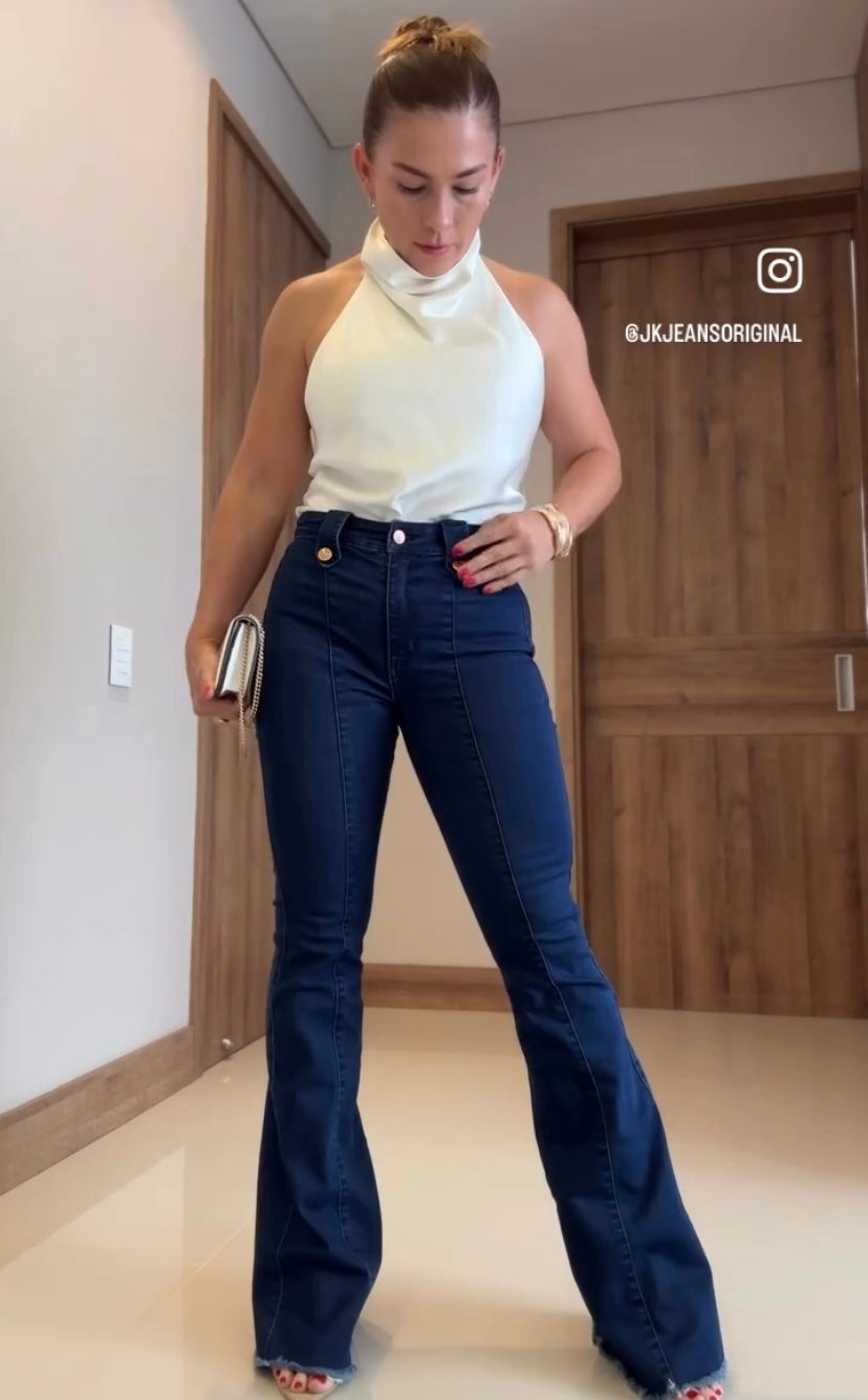 Jeans bota ancha con botones